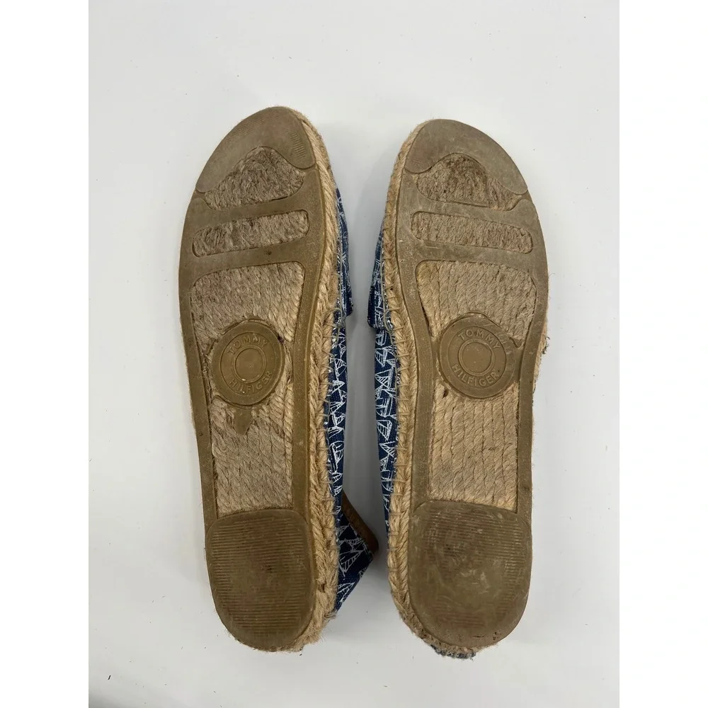 Tommy Hilfiger Sailboat Print Espadrille Flats Blue White Nautical Slip On